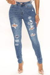 Rip And Repair Recycled Skinny Jeans - Medium Blue Wash Ins Street